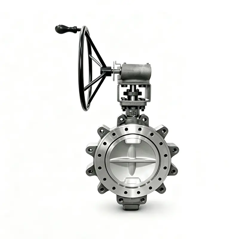 Gear-operated butterfly valve showing the disc and lugged body